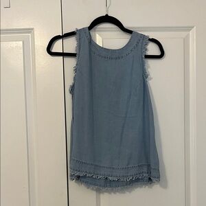 Blue Rain Light Blue Frayed Tank Top